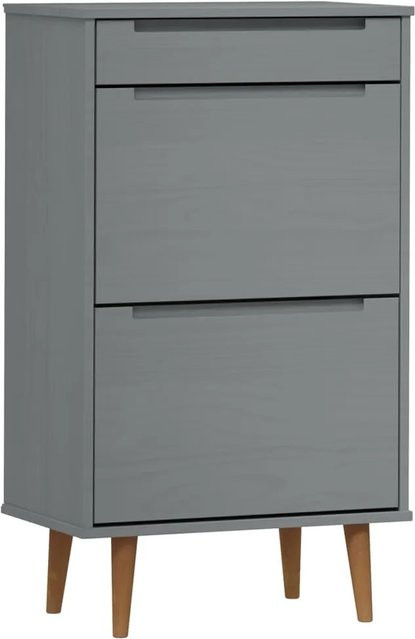 vidaXL Schuhschrank MOLDE aus Massivholz Kiefer in Grau, rustikaler Schuhschrank mit Klappen und Fächern, B/T/H: 59,5 x 35 x 103 cm - Bild 1