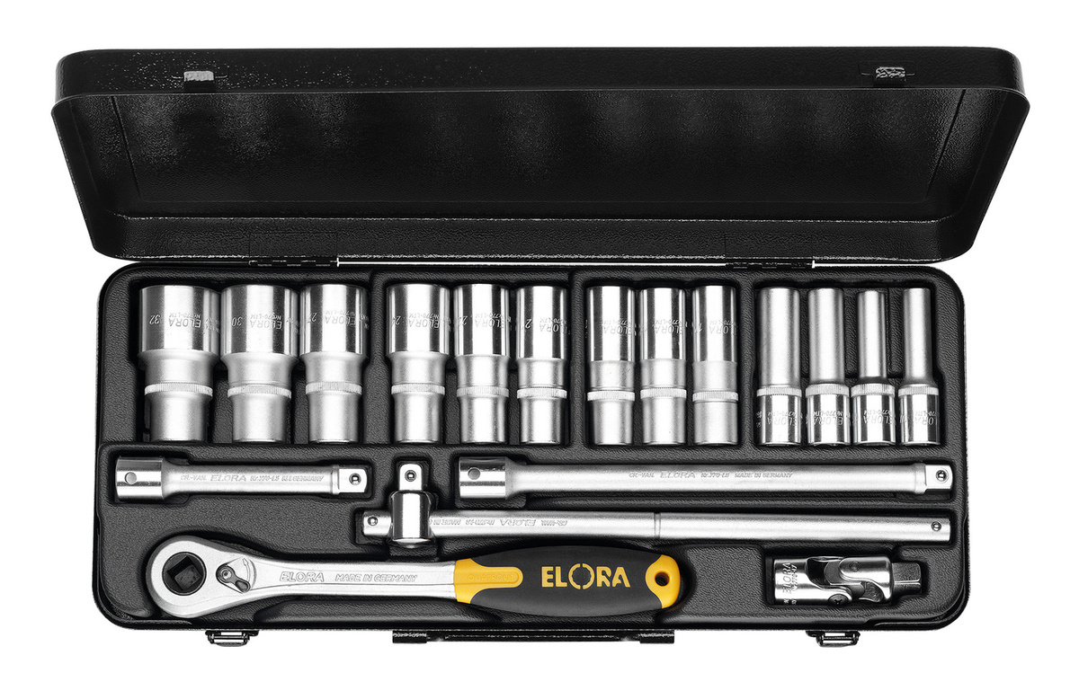 Elora Steckschlüssel-Satz 1/2 Zoll, 18-teilig, Zwölfkant, 10-32 mm, Silber, ELORA-770-LTIU - Bild 1