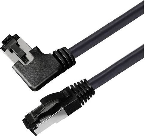 Maxtrack TI51-2L RJ45 Patchkabel CAT 8.1 S/FTP Ethernet LAN, 2 m, Schwarz, 90 Grad nach rechts gewinkelt - Bild 1
