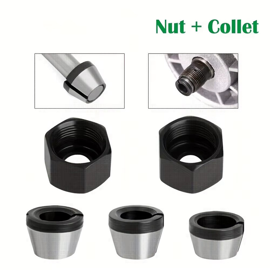 3/5-teiliges Fräser-Set für die Holzbearbeitung mit umwandelbaren Spannzangenfutter-Adaptern in Silber, inklusive Schaft-Adapter 6 mm, 6,35 mm und 8 mm mit Mutter - Bild 5