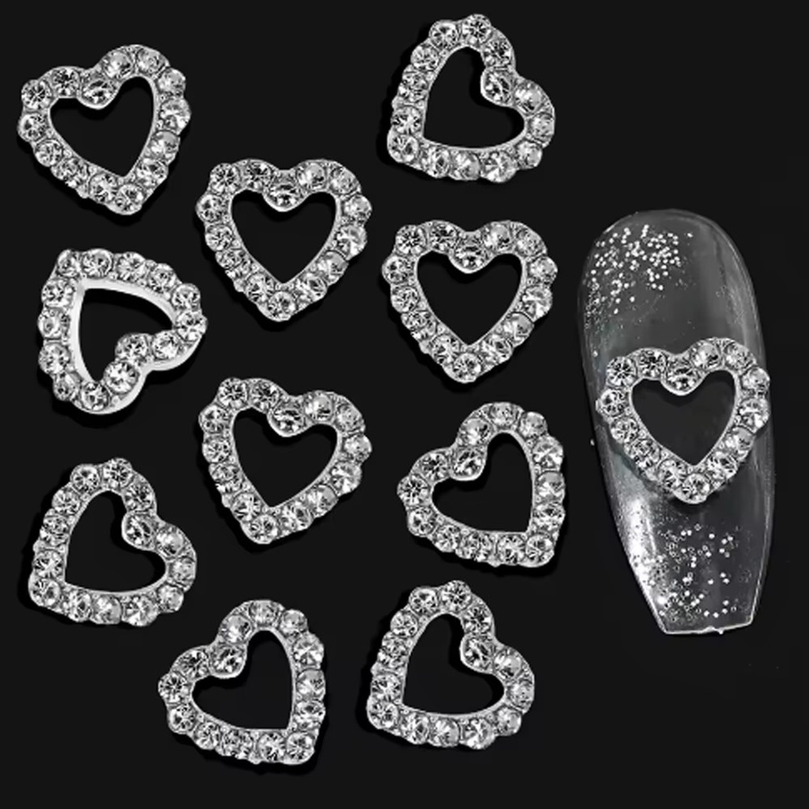 Silberne Diamant-Herzform Nagelkunst-Charms, 10 Stück, 3D Nagel-Legierung - Bild 3
