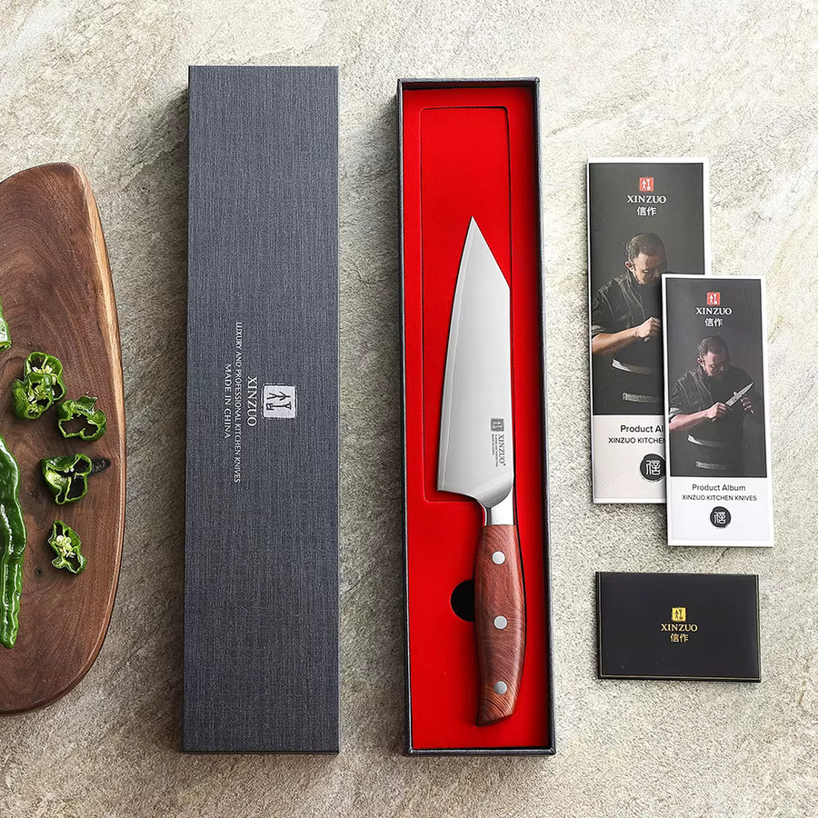 XINZUO Bunka-Messer Santoku aus 3-lagigem Verbundstahl, 15,24 cm, Silber - Bild 5