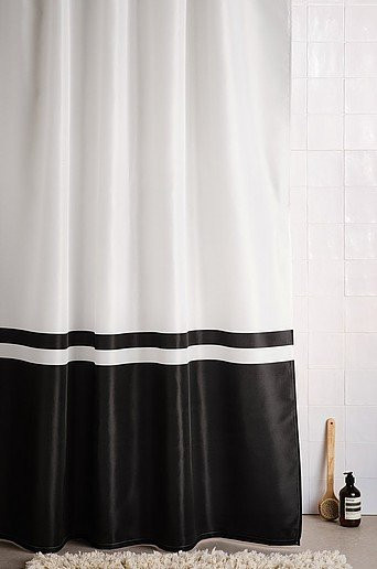 ESRA Duschvorhang aus Polyester in Weiß mit Streifen-Design, wasserdicht und blickdicht, B: 180 cm, H: 200 cm - Bild 1