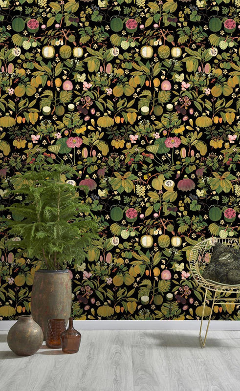 MINDTHEGAP Wandtattoo Mural Asian Fruits and Flowers in Anthrazit, Grün und Multicolour, Non-Woven Botanisches Design - Bild 2