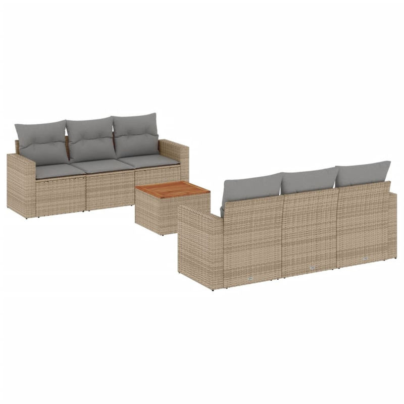 Vidaxl Gartenmöbel-Set mit 7 Teilen und Kissen aus Rattan und Holz in Beige - Bild 2