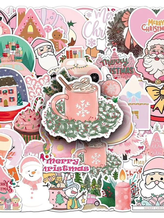 50 Stück GOGOTU Weihnachtliche Santa Claus Aufkleber in Rosa für DIY Dekoration von Telefon, Kühlschrank und Geschenken - Bild 2