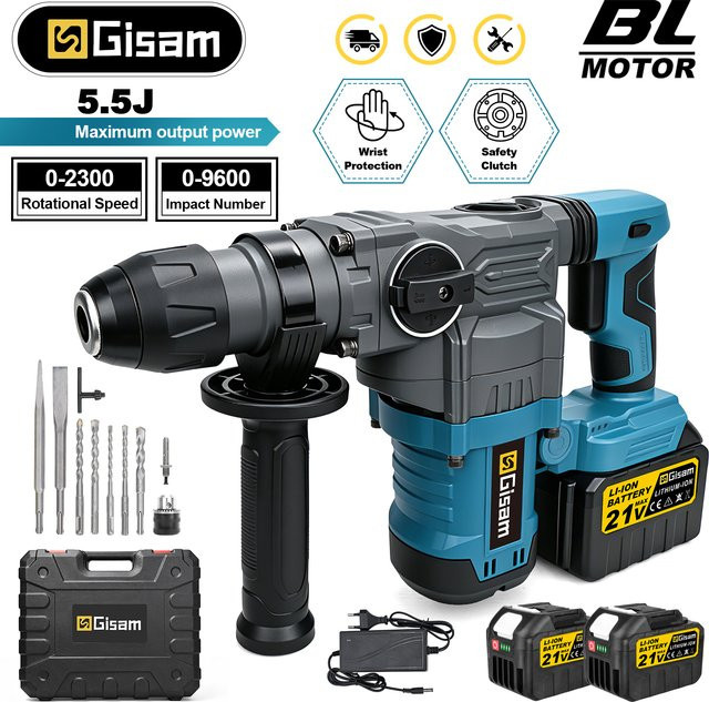 Gisam Bürstenloser Elektrohammer mit 2 Modi, Hochleistungs-Bohrhammer für Makita 18V Akku, Blau - Bild 1