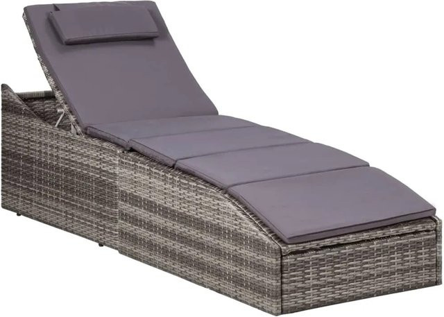 vidaXL Sonnenliege aus Poly-Rattan mit Auflage in Grau und verstellbarer Kopfstütze - Bild 1