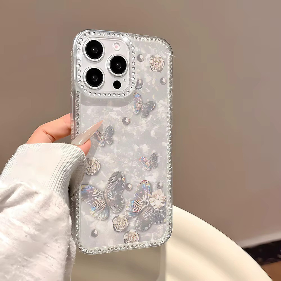 Bling Diamond Laser Butterfly Silikonhülle für iPhone 17 Pro Max 16 15 14 13 12 11 Air, transparent, stoßfest - Bild 5