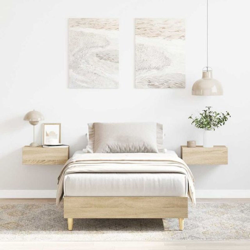 Vidaxl Einzelbett Bettgestell aus Holzwerkstoff in Eiche Natur Braun, B/T/H: 90 x 190 cm - Bild 1