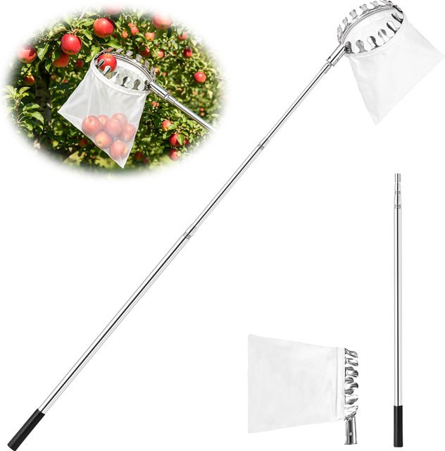 Verstellbarer Teleskop-Obstpflücker aus Edelstahl in Silber, Erntewerkzeug für Obstgarten mit einer Reichweite von 1,1 bis 2,86 m - Bild 1