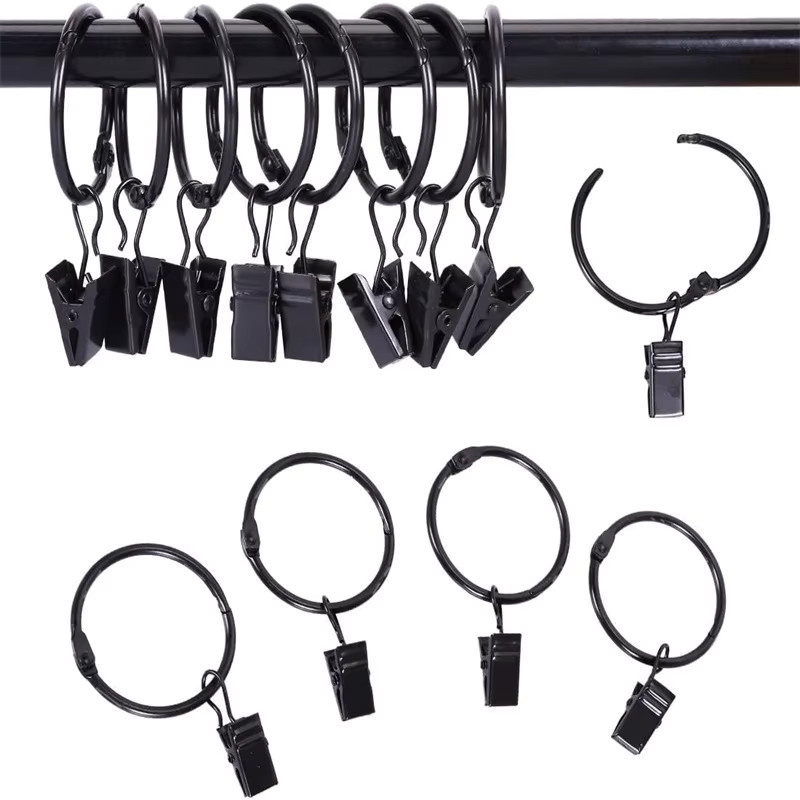 12er Pack Vorhangringe aus Edelstahl mit Clips in Schwarz für Gardinenstangen - Bild 6