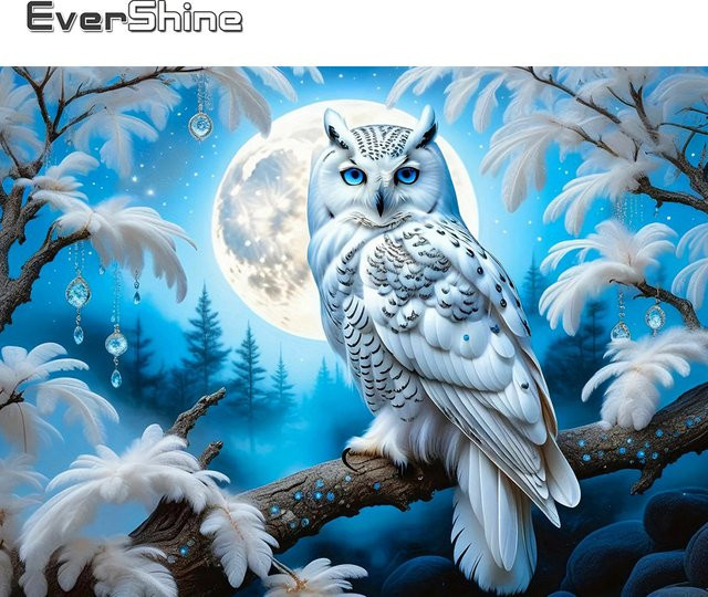 EverShine 5D-Diamantgemälde Eulenbild mit Mond als Mosaik-Kunstdeko mit quadratischen Steinen B/H: 30 x 30 cm - Bild 1