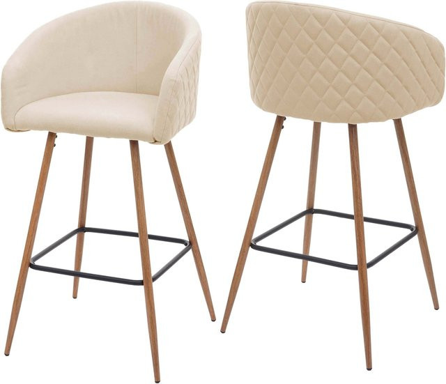 2er-Set MCW Barhocker MCW-D72 mit Lehne in Beige, Retro-Design mit Rautenmuster aus Samt und Metall - Bild 1