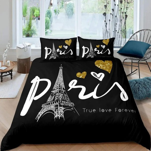 JMG Household Supplies Bettwäsche-Set Eiffelturm Paris Motiv in Grau und Schwarz, Microfaser, B/H: 135 x 200 cm - Bild 1