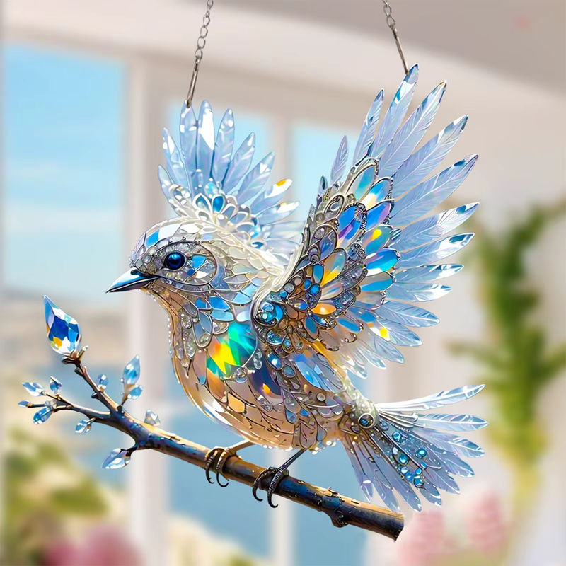 Hängender Sonnenfänger aus Acryl in Blau und Mehrfarbig mit Bluebird-Motiv zur Dekoration von Fenstern und Wohnzimmern - Bild 3
