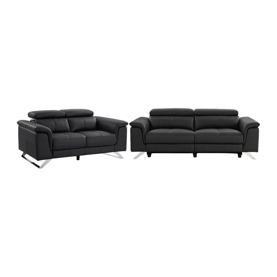 Vente-unique Couchgarnitur Breyt in Schwarz aus Kunstleder mit 3-Sitzer und 2-Sitzer, B/T/H: 220 x 170 x 108 cm - Bild 2