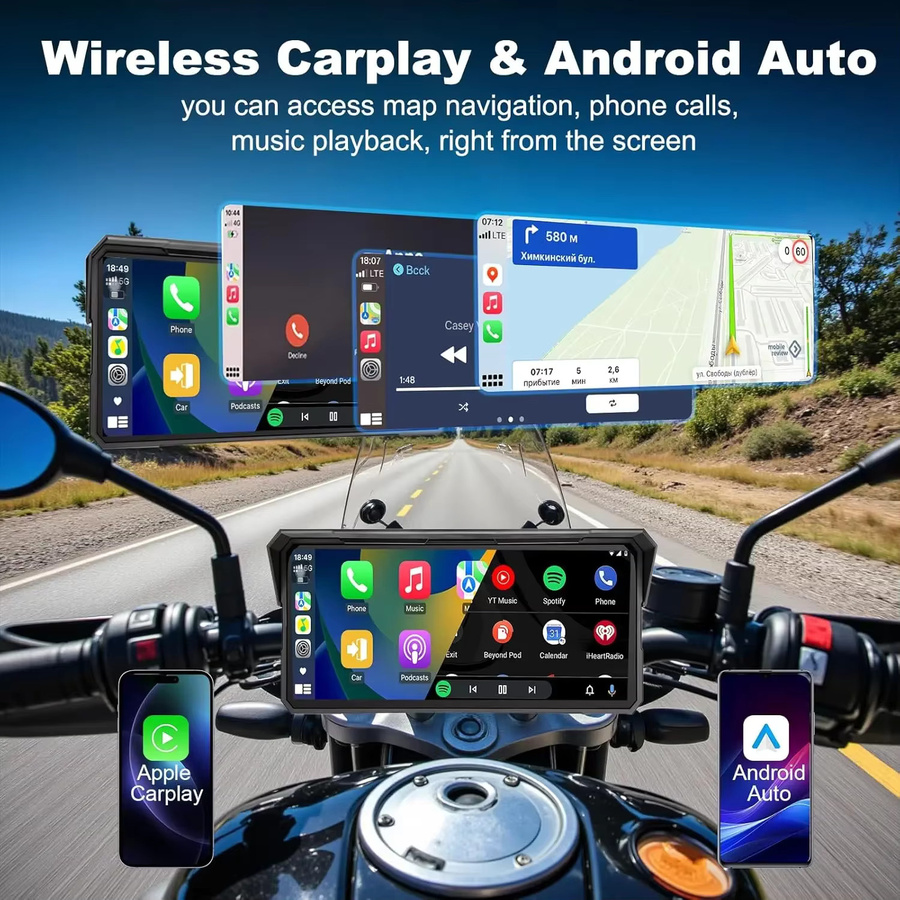 JMCQ Motorrad CarPlay GPS Navigation mit 8,1 Zoll Display, 4K DVR und 1080P Dual Objektiv, IPX7 wasserdicht, Android Auto und Bluetooth, Schwarz - Bild 2