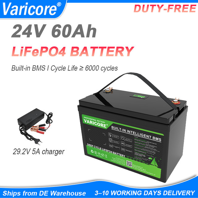 Varicore 24V 60Ah LiFePO4 Batterie mit intelligentem BMS und LCD-Display in Schwarz - Bild 1