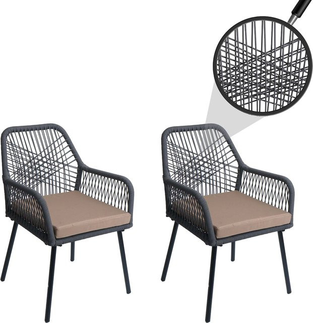 2er-Set MCW Gartenstuhl O12 aus Aluminium mit Seilgeflecht Rope in Anthrazit und Sitzpolstern in Taupe - Bild 1