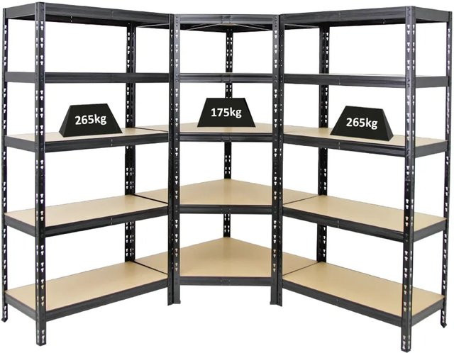 PROREGAL Regalset Tiger bestehend aus 1x Eckregal und 2x Schwerlastregal, Schwarz, B/T/H: 90 x 45 x 180 cm - Bild 1