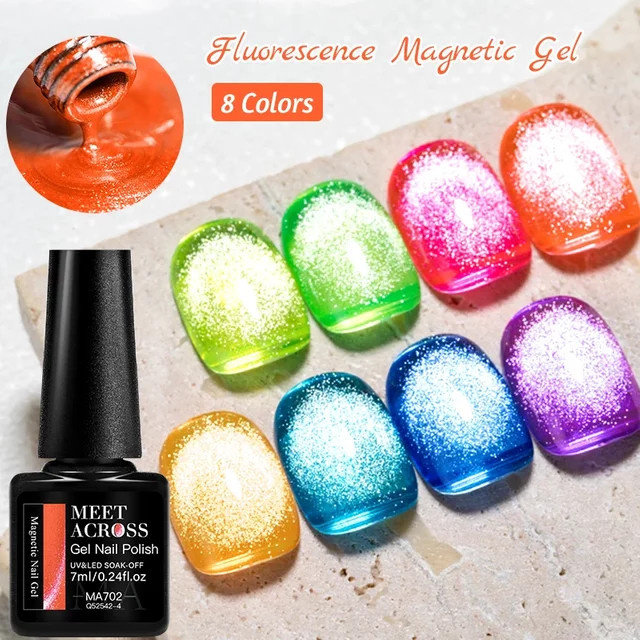 MEET ACROSS Magnetischer Cat Eye Gel Nagellack, Orange Rosa, 7 ml - Bild 1