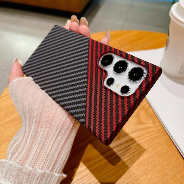 Ultra-dünne Handyhülle mit Carbonfaser-Textur für Samsung Galaxy S26 S25 S24 S23 S22 Note20 Ultra Plus mit mattierter Hartschalen-Rückseite in Schwarz - Bild 1