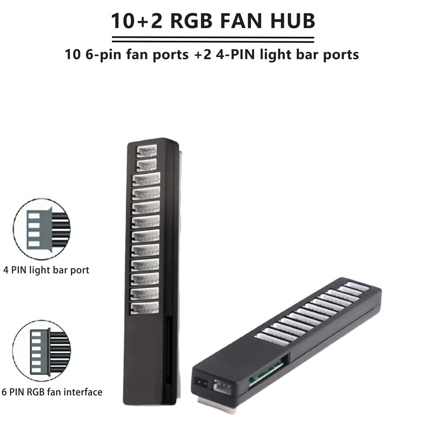AuyiHomu RGB PC-Hub mit Fernbedienung für 10 Lüfter und 2 Lichtstreifen in Schwarz mit 4-Pin Farbsynchronisierung - Bild 4