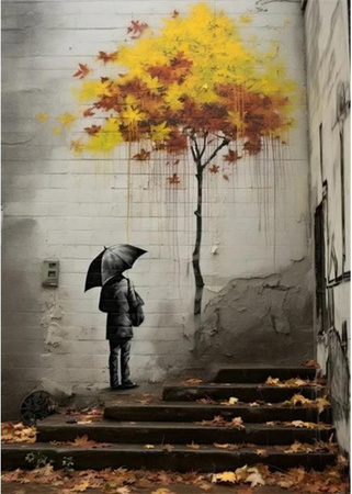 Banksy Graffiti Poster Kleines Mädchen und Junge Paar Engel Liebe Leinwanddruck Lisa Gallery, Mehrfarbig, B: 50 cm, H: 75 cm
