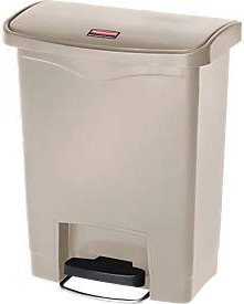 Rubbermaid Slim Jim Step-On Tretabfalleimer aus Kunststoff mit Soft-Close-Funktion, 30 Liter, beige - Bild 1