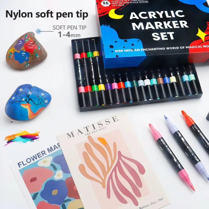 Kissbuty Doppelköpfige Kunstmarker mit weicher Spitze in Multicolour zum Malen und Zeichnen auf Stein, Holz und Glas - Bild 3