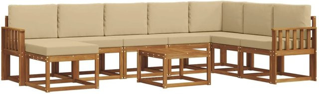 vidaXL Outdoor-Sofagarnitur 9-teilig aus Akazienholz mit Kissen in Natur und Beige - Bild 1