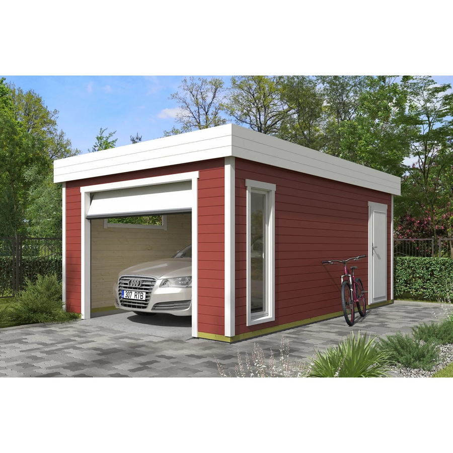 Blockgarage Lasita Maja Bahamas in Schwedenrot mit Sektionaltor B/T/H: 820 x 360 x 540 cm - Bild 3