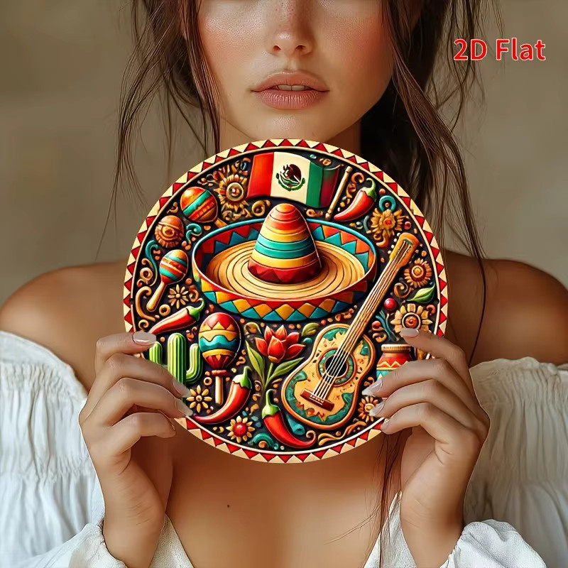 Runde Aluminium-Wandkunst von Potdemiel mit mexikanischem Ethno-Design und Blumenmotiven in Multicolour, Durchmesser: 20 cm - Bild 4