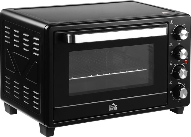 HOMCOM Mini Backofen 32L in Schwarz und Silber aus Edelstahl mit 3 Kochmodi, Grillfunktion und Timer - Bild 1