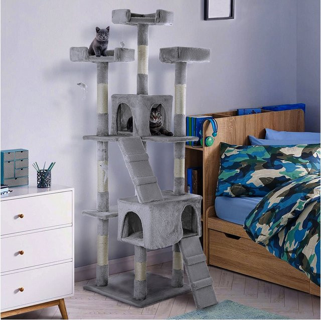 NYVI Katzen Kratzbaum Diego Grau mit Katzenhöhle, 3 Plattformen und Sisal Kratzsäule, Höhe: 170 cm - Bild 1