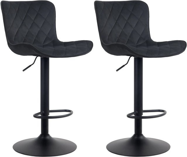 DELUKE 2er Set Barhocker BOZON in Schwarz aus Samt, höhenverstellbare Barstühle mit Lehne und 360 Grad Drehsitz, B/T/H: 48 x 54 x 83 cm - Bild 1