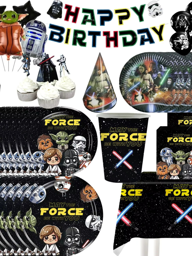 Hasbro Yoda Geburtstagsparty Dekoration Set in Multicolour mit Ballons, Tischgeschirr, Bechern, Tellern, Tortendekoration und Bannern für Babypartys - Bild 3