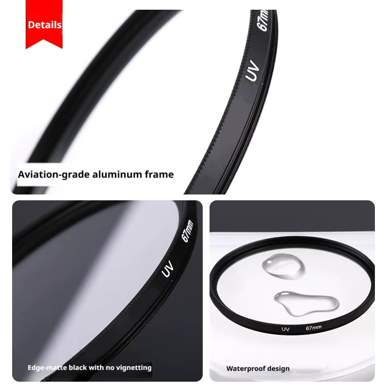 Universeller HD-UV-Filter für DSLR-Kameras, 37–82 mm, Schwarz, wasserdicht und staubdicht mit 99 % Transmissionsgrad aus Luftfahrt-Aluminium - Bild 3
