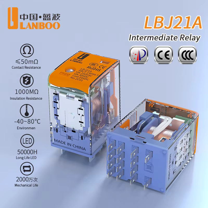 LANBOO J21A Konventionelles Zwischenrelais mit optionalen Spannungen DC12V, DC24V oder AC220V - Bild 2