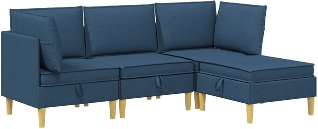 vidaXL Wohnzimmergarnitur in L-Form aus blauem Stoff mit Ecksofas, Mittelsofa, Fußhocker und Kissen - Bild 1