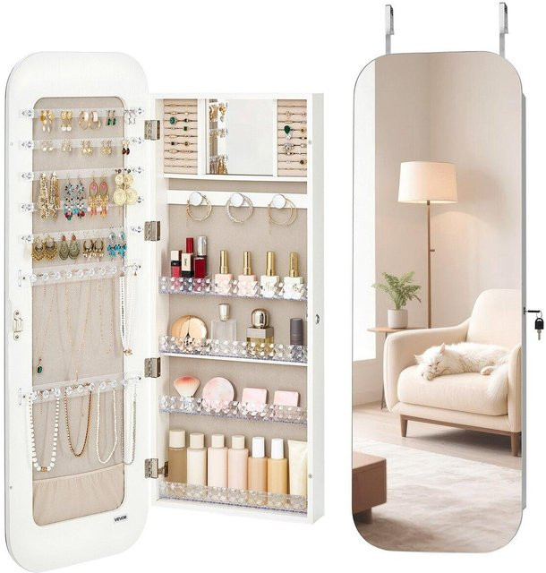 Schmuckschrank mit Ganzkörperspiegel von Buying Solutions, MB, Farbe Weiß, Wandmontage, abschließbar mit internen Schubladen, Höhe: 108,0 cm, Breite: 37,0 cm, Tiefe: 10,3 cm - Bild 1