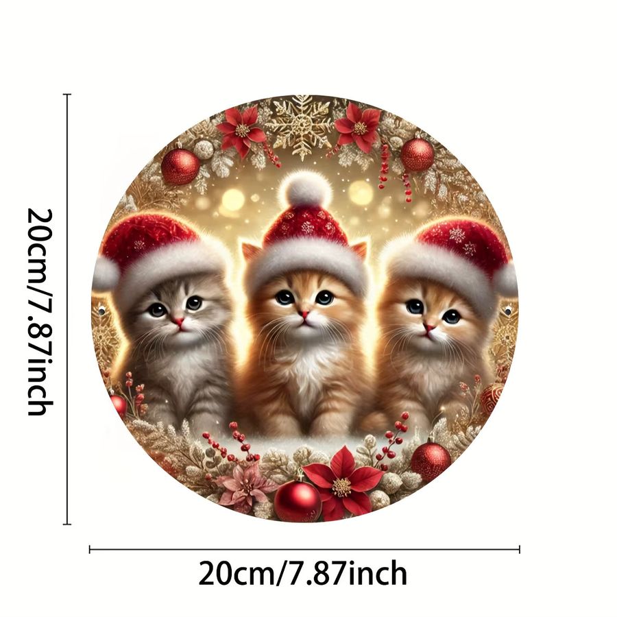Potdemiel Weihnachtskätzchen Metallschild mit Kranzdesign als Wanddekoration aus Eisen, B/H: 20,3 x 20,3 cm - Bild 2