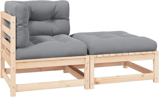 vidaXL 2-teiliges Garten-Lounge-Set aus massivem Kiefernholz mit grauen Kissen - Bild 1
