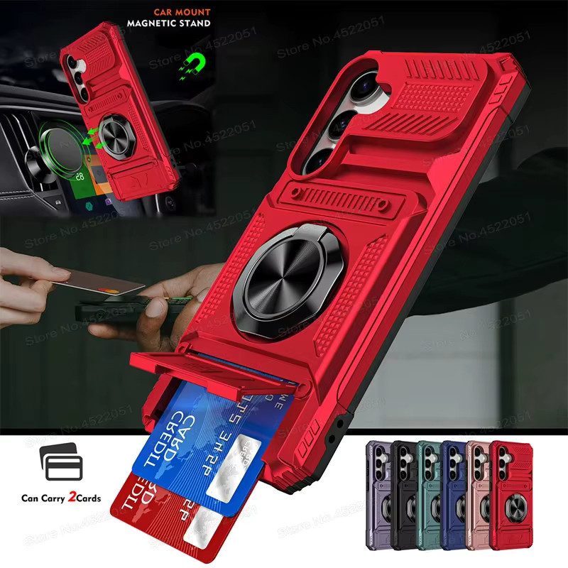 Samsung Galaxy A57 A56 A55 A36 A35 A26 A25 A16 A15 A14 5G Hülle mit Kartenfach, Armor-Schutz und Magnetring-Ständer in Grün - Bild 4