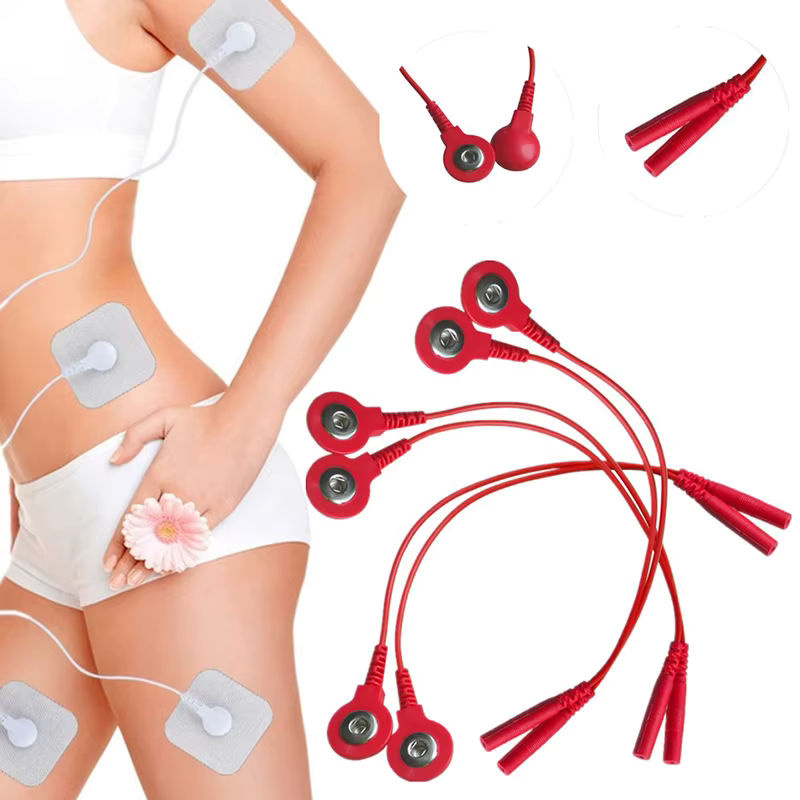 KuZHEN Elektrodenkabel Set mit 3,5 mm Stecker und 2 mm Schnappverschluss für TENS/EMS Massagegeräte in Schwarz und Rot - Bild 2