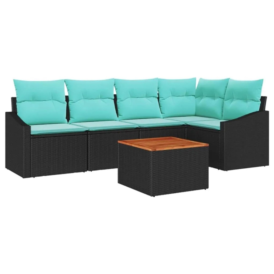 vidaXL Gartensofa-Set 6-teilig in Schwarz aus Poly-Rattan mit Kissen und Gartentisch - Bild 2