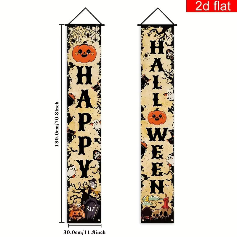 VIKAMA 2er-Set Halloween Haustür-Dekoration Süßes oder Saures, Mehrfarbig, Textil, B/H: 30 x 180 cm - Bild 3