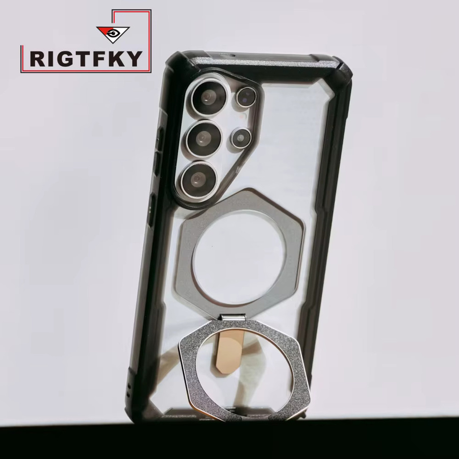 Stoßfeste Panzer-Handyhülle mit Ständer und magnetischer Halterung für Samsung S26 Ultra S25 S24 S23 Plus in Schwarz - Bild 4