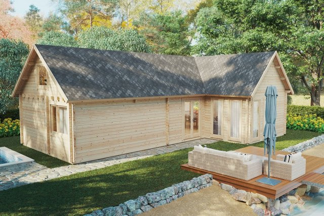 Blockhaus Holiday Max 2 mit Schlafboden als Gartenhaus aus Holz mit 92mm Wandstärke, B/T/H: 12 x 8 x 13 m - Bild 1